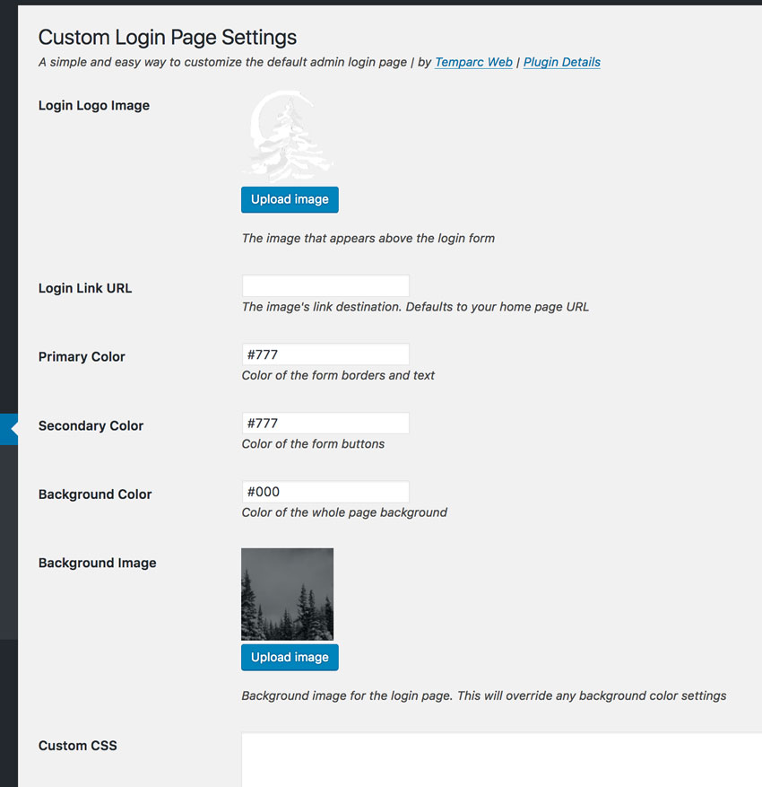 WordPress custom login page plugin admin